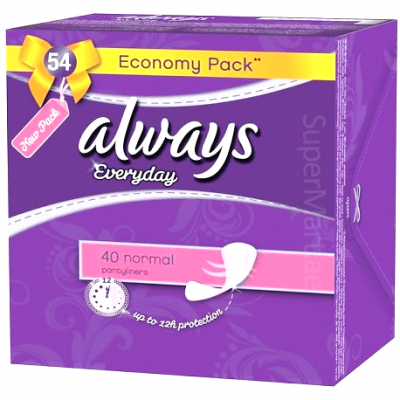 always everyday 40 normal pantyliners  up to 12 hours protection